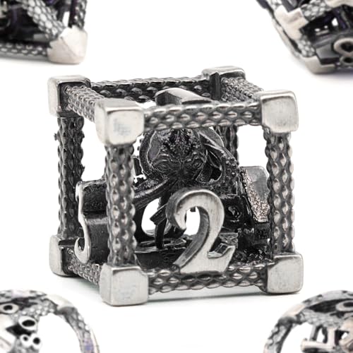 DND Würfelset Rollenspiel, Polyedrische Würfel Set D&D Metall ZHOORQI 7 Stück Der Cthulhu Würfelset für Brettspiel Dungeons and Dragons Verwendet Wird (Z-Retro Silver) von ZHOORQI