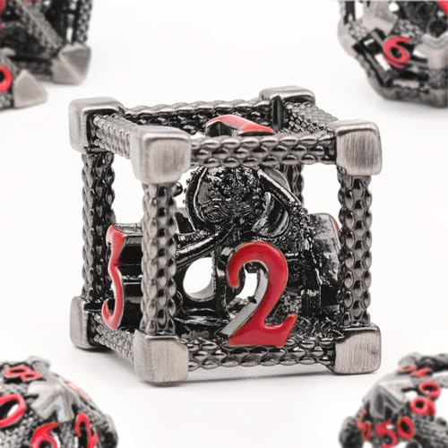 DND Würfelset Rollenspiel, Polyedrische Würfel Set D&D Metall ZHOORQI 7 Stück Der Cthulhu Würfelset für Brettspiel Dungeons and Dragons Verwendet Wird (Z-Red Number) von ZHOORQI