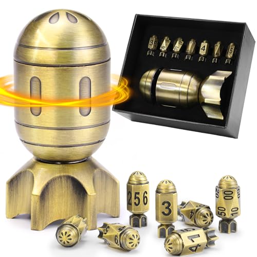 ZHOORQI DND Polyedrische Würfelset mit Spinning Missile Container - Cool Würfel Set für Dungeons and Dragons Krieg oder Verbrechen Themed RPGs(PD-Bright Bronze von ZHOORQI