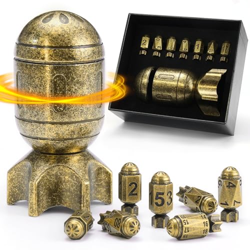 ZHOORQI DND Polyedrische Würfelset mit Spinning Missile Container - Cool Würfel Set für Dungeons and Dragons Krieg oder Verbrechen Themed RPGs(PD-Retro Bronze von ZHOORQI