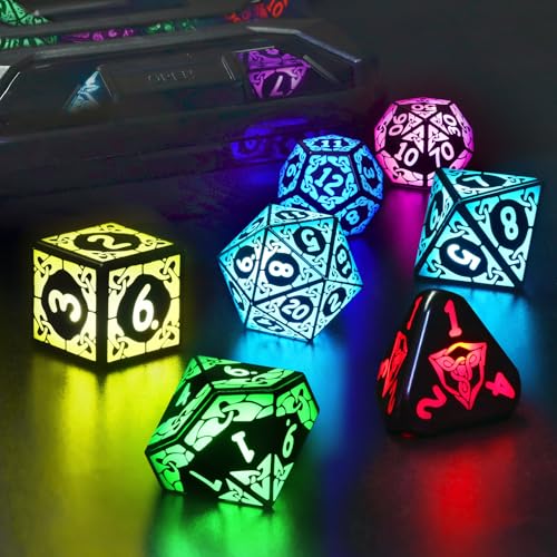 ZHOORQI LED Würfel Set D&D Wiederaufladbar, DND Würfel Wireless Charging, RGB Light up Würfel für Dungeons und Drachen Rollenspiel Würfel Geschenke(RGB-Shackles) von ZHOORQI