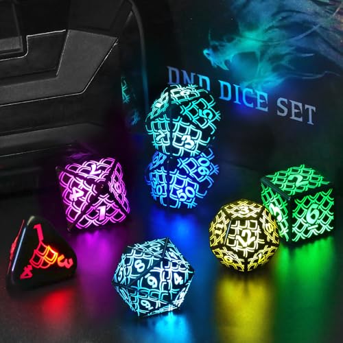 ZHOORQI LED Würfel Set D&D Wiederaufladbar, DND Würfel Wireless Charging, RGB Light up Würfelset für Dungeons und Drachen Rollenspiel Würfel Geschenke(RGB-Dragon Scale) von ZHOORQI