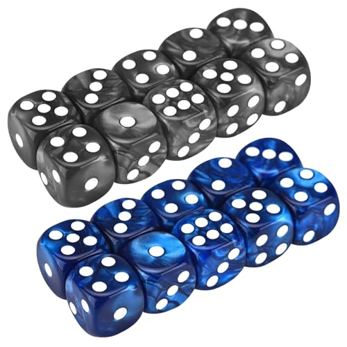 Würfel D6, 20 Teile, 16 mm Perlenmuster, 6-seitiger Würfelset, Acrylrock-Eck Würfelspiele mit 1-6, lustige Spiele in Schwarz und Blau von ZHOUBINGBING