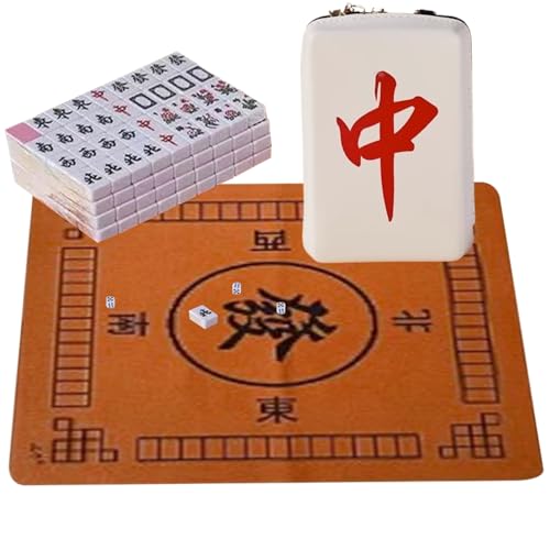 ZHOUBINGBING Mini Mahjong Set traditionelle chinesische Board Set 144 Mahjong Fliesen, Würfel, Transporttasche von ZHOUBINGBING