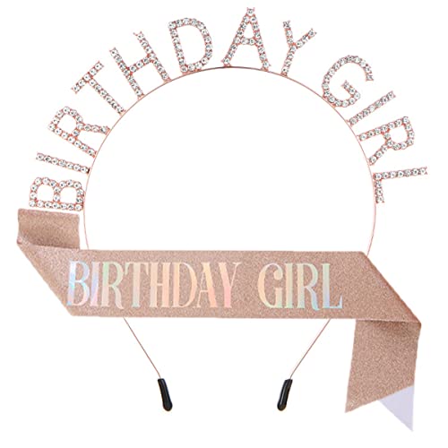 ZHOUHON Geburtstag Kopfschmuck, Geburtstag Schärpe, Mädchen Kristall Tiara, Girls Birthday Party Decorations Set (RosaGold) von ZHOUHON