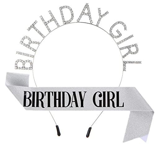 ZHOUHON Geburtstag Kopfschmuck, Geburtstag Schärpe, Mädchen Kristall Tiara, Girls Birthday Party Decorations Set (Silber) (Silber) von ZHOUHON