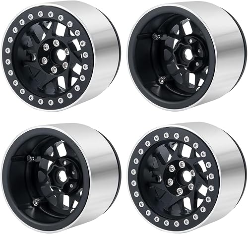 ZHRCFUN 4 Stück 2,2 RC Beadlock Felgen Wheels 45MM für for 1/10 Axial SCX10 90046 TRX4 TRX6 Wraith RR10 D90 RC Crawler Car(Schwarz) von ZHRCFUN