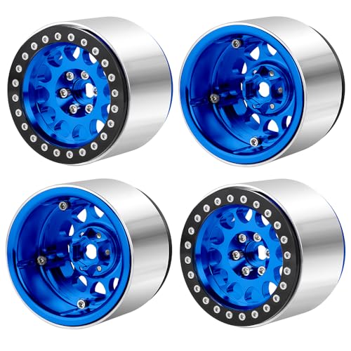 ZHRCFUN 4 Stück 2,2 RC Felgen Beadlock Wheels 45mm für Axial SCX10 Capra 90046 90048 TRX4 TRX6 Wraith RR10 D90 CC01 Redcat Gen 8 1/10 RC Crawlers(Blau) von ZHRCFUN