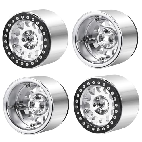 ZHRCFUN 4 Stück 2,2 RC Felgen Beadlock Wheels 45mm für Axial SCX10 Capra 90046 90048 TRX4 TRX6 Wraith RR10 D90 CC01 Redcat Gen 8 1/10 RC Crawlers(Silber) von ZHRCFUN