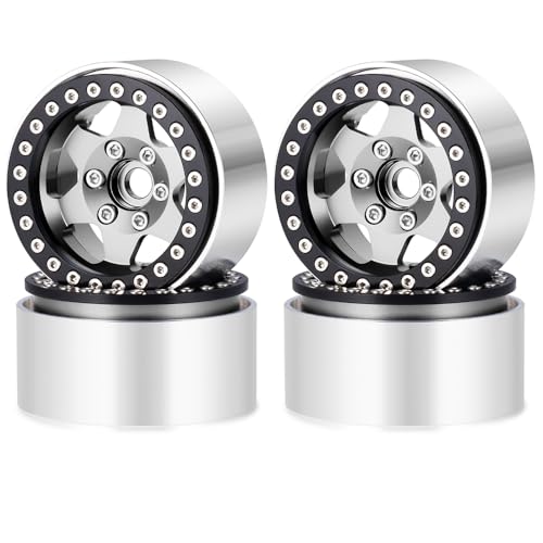 ZHRCFUN 4 Stück CNC 1,9 Zoll Beadlock Räder Felgen für Axial SCX10 III AXI03007 TRX4 1/10th RC Crawler Auto Upgrades Teil (Grau) von ZHRCFUN