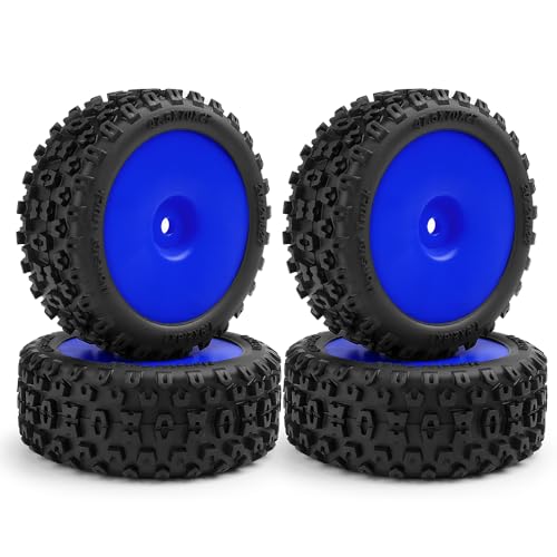 ZHRCFUN 4 Stück RC Beadlock Felgen und Reifens Satz für 1/18 Typhon Grom Mini-Buggy-Truck Upgrade-Teile (Blau) von ZHRCFUN