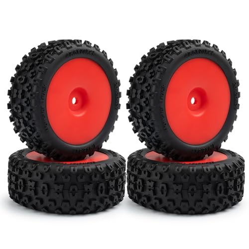 ZHRCFUN 4 Stück RC Beadlock Felgen und Reifens Satz für 1/18 Typhon Grom Mini-Buggy-Truck Upgrade-Teile (Rot) von ZHRCFUN