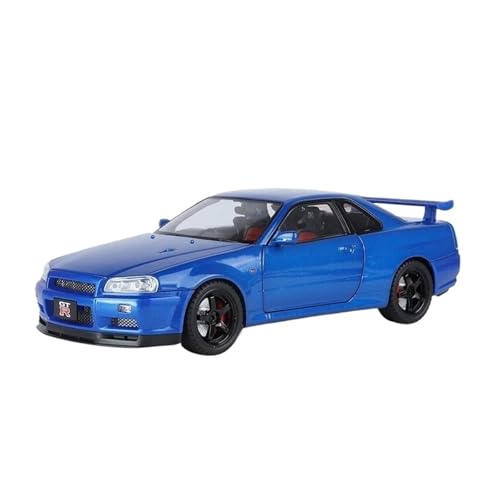 ZHRDWE Casting Car Modell 1:18 Für Skyline Ares GTR GT-R R34 Legierung Sport Rennwagen Fahrzeuge Modell Simulation Sound Licht Geschenke Spielzeugauto(Blau) von ZHRDWE