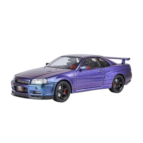 ZHRDWE Casting Car Modell 1:18 Für Skyline Ares GTR GT-R R34 Legierung Sport Rennwagen Fahrzeuge Modell Simulation Sound Licht Geschenke Spielzeugauto(Purple) von ZHRDWE