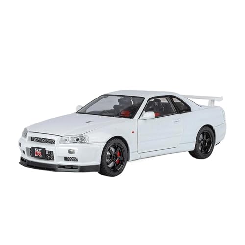 ZHRDWE Casting Car Modell 1:18 Für Skyline Ares GTR GT-R R34 Legierung Sport Rennwagen Fahrzeuge Modell Simulation Sound Licht Geschenke Spielzeugauto(White) von ZHRDWE