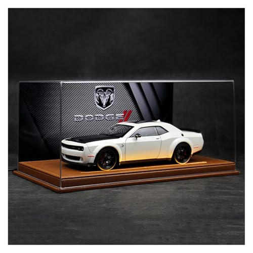 ZHRDWE Modellauto Metall 1:24 Für Hellcat SRT Legierung Muscle Car Modell Fahrzeuge Spielzeug Staub Box Mit Beleuchteten Leder Hintergrund Geschenke(White) von ZHRDWE