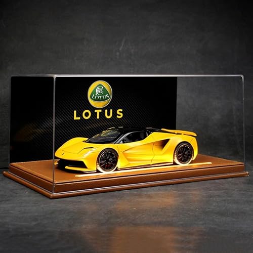 ZHRDWE Modellauto Metall 1:24 Für Lotus EVIJA Licht Leder Hintergrund Display Box Racing Super Auto Fahrzeuge Modell Sammlung Display(Yellow) von ZHRDWE
