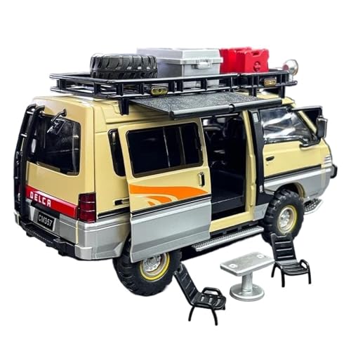 ZHRDWE Modellauto Metall 1:24 Für Mitsubishi Delica Legierung Auto Druckguss Metall Camping Fahrzeuge Modell Sound Und Licht Indoor Und Outdoor Gaming Spielzeugauto(Beige) von ZHRDWE