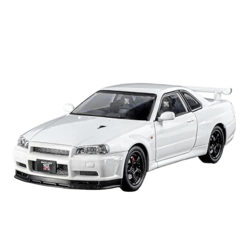ZHRDWE Modellauto Metall 1:24 Für Nissan Skyline Ares GTR R34 Druckgussmodell Legierung Sound Pull Back Spielzeugauto Indoor Und Outdoor Gaming Spielzeugauto(White) von ZHRDWE
