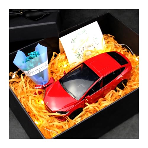 ZHRDWE Modellauto Metall 1:24 Für Tesla Model X Geschenkbox Druckgussauto Geburtstagssouvenir Valentinstag Weihnachts- Und Feiertagsgeschenke(Rot) von ZHRDWE