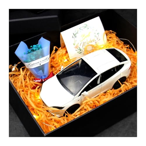 ZHRDWE Modellauto Metall 1:24 Für Tesla Model X Geschenkbox Druckgussauto Geburtstagssouvenir Valentinstag Weihnachts- Und Feiertagsgeschenke(White) von ZHRDWE