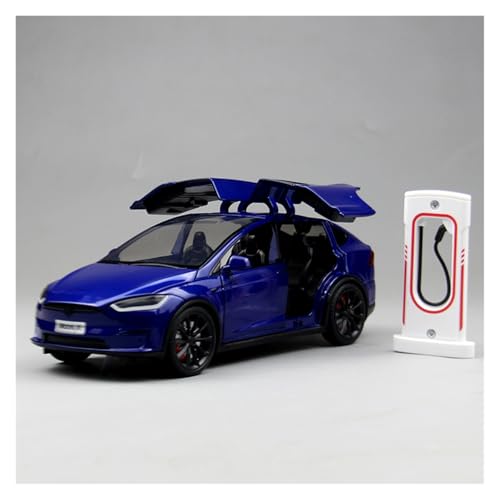 ZHRDWE Modellauto Metall 1:24 Für Tesla Model X Legierung Modell Auto Spielzeug Jungen Indoor Und Outdoor Spiel Autos Bastler Geschenk(Blau) von ZHRDWE