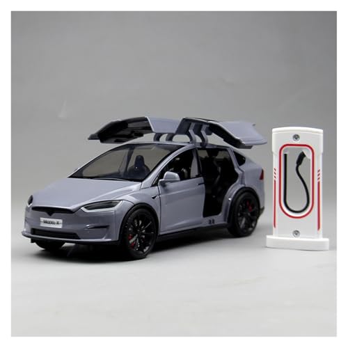 ZHRDWE Modellauto Metall 1:24 Für Tesla Model X Legierung Modell Auto Spielzeug Jungen Indoor Und Outdoor Spiel Autos Bastler Geschenk(Gray) von ZHRDWE