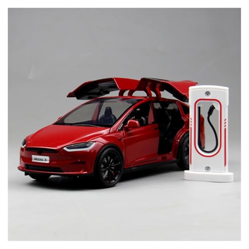 ZHRDWE Modellauto Metall 1:24 Für Tesla Model X Legierung Modell Auto Spielzeug Jungen Indoor Und Outdoor Spiel Autos Bastler Geschenk(Rot) von ZHRDWE