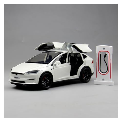 ZHRDWE Modellauto Metall 1:24 Für Tesla Model X Legierung Modell Auto Spielzeug Jungen Indoor Und Outdoor Spiel Autos Bastler Geschenk(White) von ZHRDWE