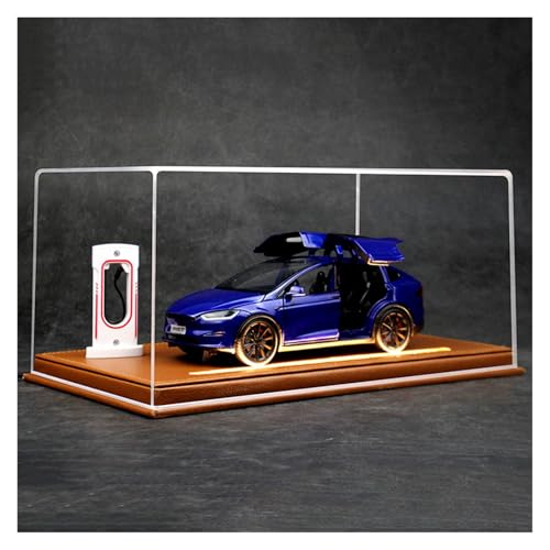 ZHRDWE Modellauto Metall 1:24 Für Tesla Modell X Acryl Transparent Staubdicht Box Auto Modell Spielzeug Bastler Geschenk Sammler Fahrzeug(Blau) von ZHRDWE