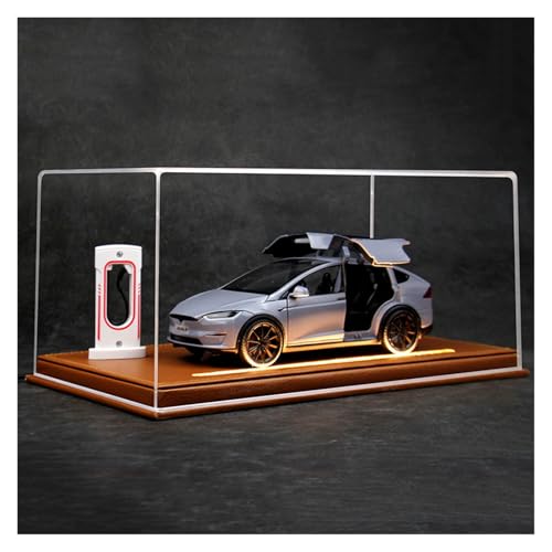 ZHRDWE Modellauto Metall 1:24 Für Tesla Modell X Acryl Transparent Staubdicht Box Auto Modell Spielzeug Bastler Geschenk Sammler Fahrzeug(Gray) von ZHRDWE