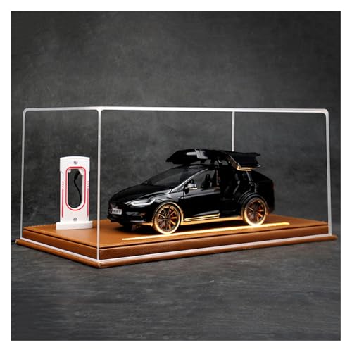 ZHRDWE Modellauto Metall 1:24 Für Tesla Modell X Acryl Transparent Staubdicht Box Auto Modell Spielzeug Bastler Geschenk Sammler Fahrzeug(Schwarz) von ZHRDWE
