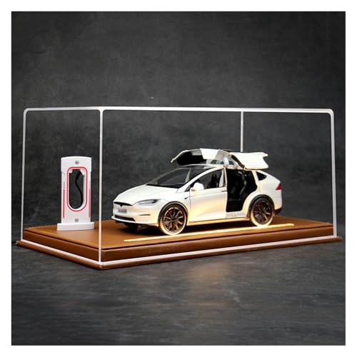 ZHRDWE Modellauto Metall 1:24 Für Tesla Modell X Acryl Transparent Staubdicht Box Auto Modell Spielzeug Bastler Geschenk Sammler Fahrzeug(White) von ZHRDWE
