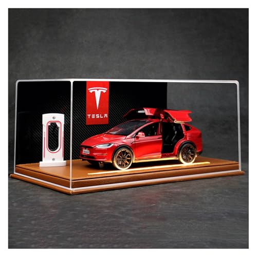 ZHRDWE Modellauto Metall 1:24 Für Tesla Modell X Klar Acryl Modell Auto Computer Desktop Ornamente Trendy Display Geschenk(Rot) von ZHRDWE