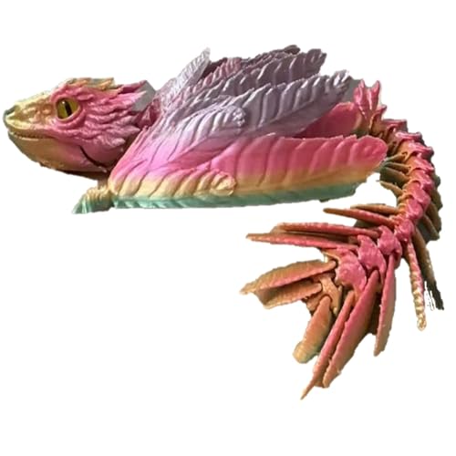 Gefiederter Wyvern-Drache, 3D-gedruckter Drache, bewegliche Drachen mit Flügeln, 3D-gedrucktes Spielzeug, Desktop-Haustier – perfekt für Fantasy-Enthusiasten (Rosa) von ZHRUOYAO