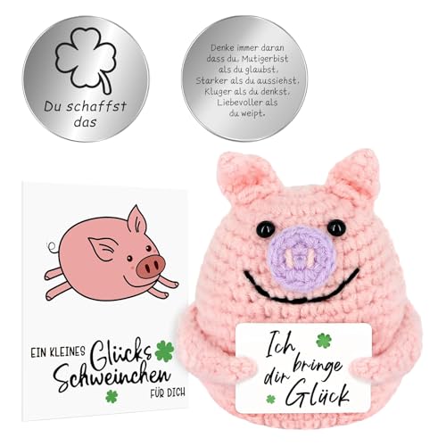 ZHTLTHZ Pocket Hug Glücksschweinchen 2025, Kreative Strickwolle Minischwein Puppe und Kleine Umarmung Glücksbringer Roségold, Mutmacher Geschenk, Gute Besserung Geschenk, Einschulung Geschenk von ZHTLTHZ