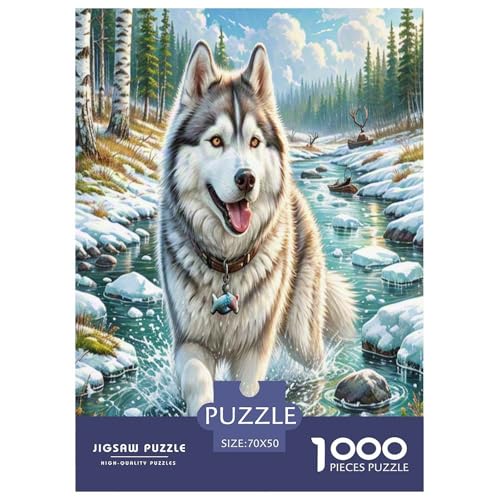 Sibirischer Husky Puzzles 1000 Teile Schwer Puzzle Spielzeug Pädagogisches Spiel Impossible Herausforderung Spielzeug Für Erwachsene Und Kinder Ab 12 Jahren 70x50cm/1000pcs von ZHUICHENG