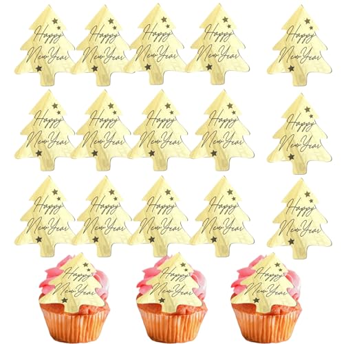 Cupcake-Topper in Weihnachtsbaum-Form mit Stern, Acryl, Spiegel, goldfarbenes Design, goldene Kuchenspieße, Kuchen, Cupcake-Dekoration für Silvester, Feier, Geburtstagsparty, 15 Stück Cupcake-Topper in Weihnachtsbaum-Form mit Stern, Acryl, Spiegel, goldfarbenes Design, goldene Kuchenspieße, Kuchen, Cupcake-Dekoration für Silvester, Feier, Geburtstagsparty, 15 Stück von ZHUIGUANGZE