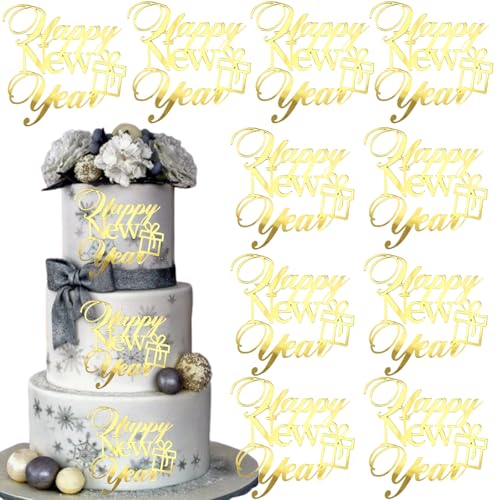 Kuchendekoration "Happy New Year" 2026, goldfarben, Spiegel-Design, Kuchendekoration, Tafelaufsatz, Cupcake-Topper, Kuchen-Dessert-Picks für Silvester, Backen, Party, Tischdekoration, 10 Stück Kuchendekoration "Happy New Year" 2026, goldfarben, Spiegel-Design, Kuchendekoration, Tafelaufsatz, Cupcake-Topper, Kuchen-Dessert-Picks für Silvester, Backen, Party, Tischdekoration, 10 Stück von ZHUIGUANGZE