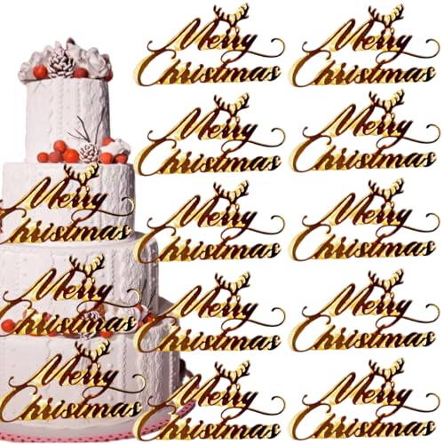 Tortenaufsätze mit Aufschrift "Merry Christmas", Acryl, spiegelnd, goldfarben, Rentiergeweih, Cupcake-Topper, goldene Kuchen-Dessert-Dekoration für Weihnachten, Winterferien, Feiern, Backen Tortenaufsätze mit Aufschrift "Merry Christmas", Acryl, spiegelnd, goldfarben, Rentiergeweih, Cupcake-Topper, goldene Kuchen-Dessert-Dekoration für Weihnachten, Winterferien, Feiern, Backen von ZHUIGUANGZE