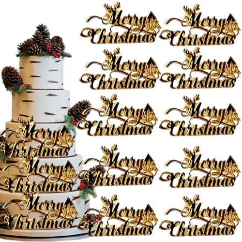 Tortenaufsätze mit Aufschrift "Merry Christmas", goldfarben, Acryl, Baumgeweih, Cupcake-Topper, Weihnachtsmotiv, goldene Seite, Kuchen, Dessert, Dekorationsset für Weihnachten, Winter, Urlaub, Party Tortenaufsätze mit Aufschrift "Merry Christmas", goldfarben, Acryl, Baumgeweih, Cupcake-Topper, Weihnachtsmotiv, goldene Seite, Kuchen, Dessert, Dekorationsset für Weihnachten, Winter, Urlaub, Party von ZHUIGUANGZE