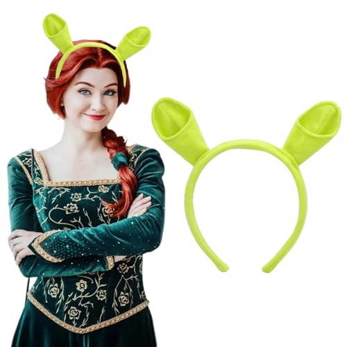 ZHUIGUANGZE Grüner Ogerohren Haarreif Plüsch Elfe Tier Ohren Hörner Kopfbedeckung für Frauen Halloween Cosplay Party Zubehör von ZHUIGUANGZE