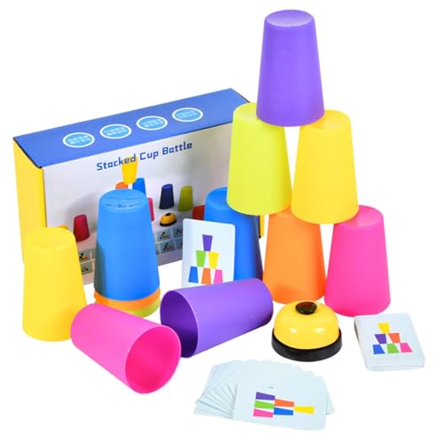 ZHUMCCY Stapelbecher Spielzeug Für Kinder, Sport Stapelbeche Mit 12 Tassen Und 50 Karten Schichtenspielzeug, Lustiges Schnelle Stapelspiel Für Kinder Und Erwachsene von ZHUMCCY