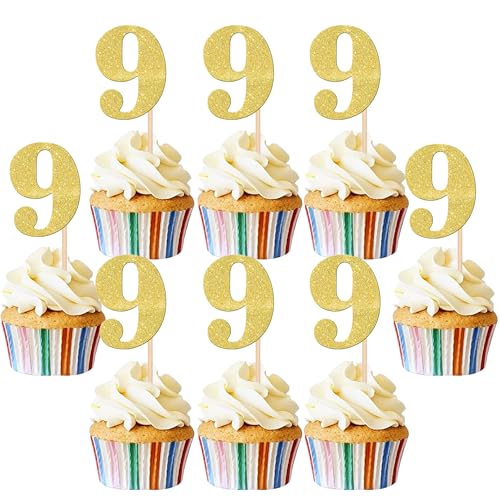 30 Stück Zahl 9 Cupcake Topper Glitzer 9. Geburtstag Cupcake Picks Alter 9 Prost bis 9 Jahre alt Kuchen Dekorationen für Baby Shower Kinder Happy 9th Birthday Anniversary Party Supplies Gold 30 Stück Zahl 9 Cupcake Topper Glitzer 9. Geburtstag Cupcake Picks Alter 9 Prost bis 9 Jahre alt Kuchen Dekorationen für Baby Shower Kinder Happy 9th Birthday Anniversary Party Supplies Gold von ZHUOWEISM