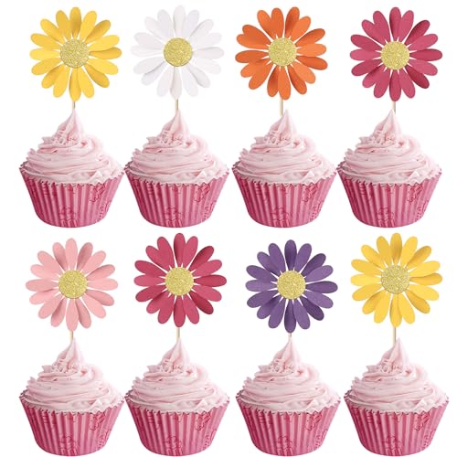 Cupcake-Aufsätze mit Gänseblümchen-Motiv, Cupcake-Aufsätze, Gänseblümchen, Geburtstagskuchendekorationen, Chrysanthemen-Kuchenspieße für Frühling, Gänseblümchen, Blumen, Thema, Babyparty, Geburtstag von ZHUOWEISM