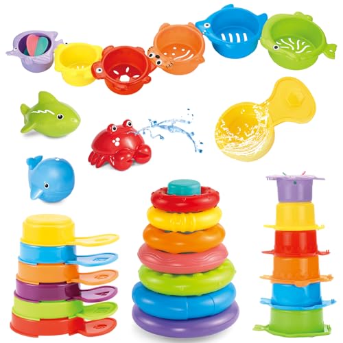 Baby Badewannenspielzeug, 23 Stück Badespielzeug für 6-12 Monate Kinder, Wasserspielzeug Stapelbecher Schaufel und Ozean Tier Spielzeug, Sandspielzeug Geschenk ab 1 2 3 Jahr Jungen und Mädchen Baby Badewannenspielzeug, 23 Stück Badespielzeug für 6-12 Monate Kinder, Wasserspielzeug Stapelbecher Schaufel und Ozean Tier Spielzeug, Sandspielzeug Geschenk ab 1 2 3 Jahr Jungen und Mädchen von ZHUOYOU