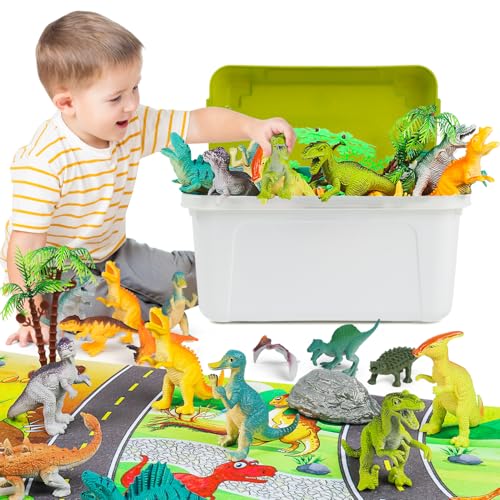 Dinosaurier Figuren, Realistische Dinosaurier Spielzeug Set, Mini Dino Figuren Kinderspielzeug Spielset mit Aktivität Spielmatte & Aufbewahrungsbox, Geschenke für 3 4 5 6 7 Jahre Jungen Mädchen von ZHUOYOU