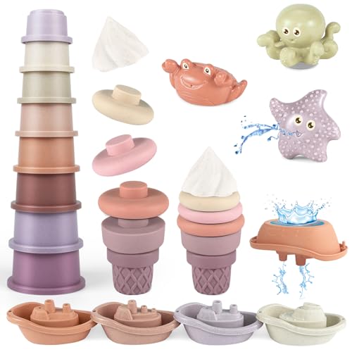 Stapelbecher Speilzeug für 1 Jahr Mädchen, 21 Stück Baby Badespielzeug Set, Wassertisch Pool Strand Spielzeug für 6-12 Monate Kleinkinder, Sandspielzeug Geburtstag Geschenk für Junge Mädchen 2 3 4 Stapelbecher Speilzeug für 1 Jahr Mädchen, 21 Stück Baby Badespielzeug Set, Wassertisch Pool Strand Spielzeug für 6-12 Monate Kleinkinder, Sandspielzeug Geburtstag Geschenk für Junge Mädchen 2 3 4 von ZHUOYOU