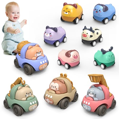 ZHUOYOU Baby Spielzeugauto Spielsachen Baufahrzeuge für Kinder 1 Jahre, 10 Stück Baby Spielzeugauto Tier Rennwagen, Pull Back Auto für Kleinkinder, Geschenke für Kinder ab 2 3 4 Jahre Mädchen von ZHUOYOU