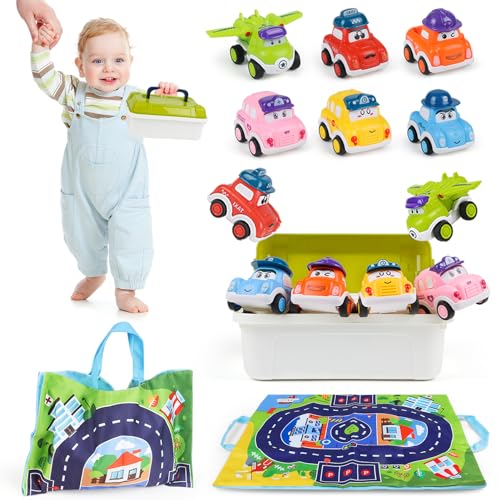 Baby Spielzeug Auto, Kinder Mini Auto Set ab 3 Jahren Jungen, 6 Stück Rückziehauto Spielzeug mit Spielmatte und Aufbewahrungsbox, Geburtstag Weihnachten Neujahr Geschenk für Jungen Mädchen 3 4 5 Jahre von ZHUOYOU